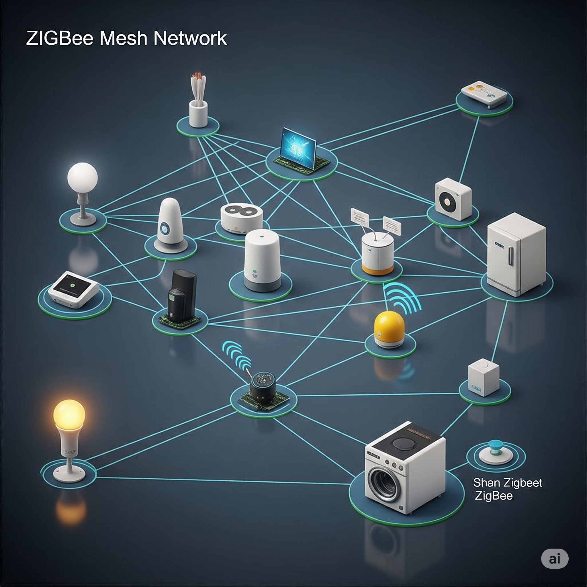 تصویری که ساختار شبکه مش Zigbee را نشان میدهد